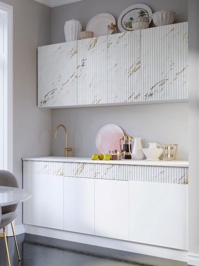 Кухонный гарнитур прямой «Престиж», 2000 мм, цвет белый/мрамор золото МДФ