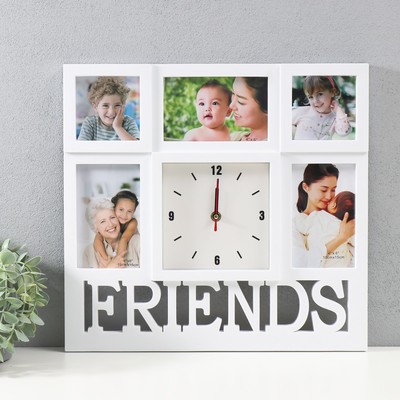 Мультирамка с часами "Friends" пластик, 5 фото (10х15/3 шт, 10х10/2 шт) , цв. белый