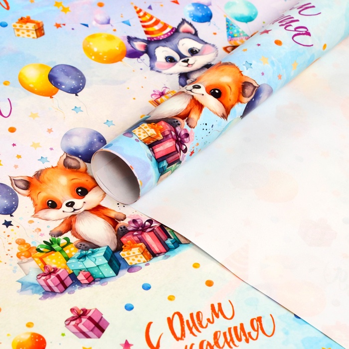 Бумага упаковочная «Милые зверята», глянец, 70×100 см - Фото 1