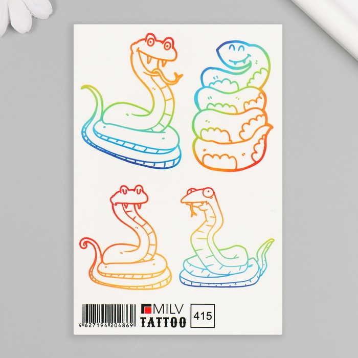 Татуировка на тело "Разноцветные змейки" 10х15 см - Фото 1