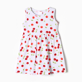 Платье для девочки без рукава "Вишни", цвет белый, рост 104-110