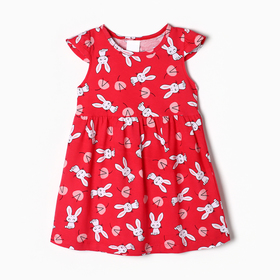 Платье для девочки "Зайки", цвет красный, рост 110-116