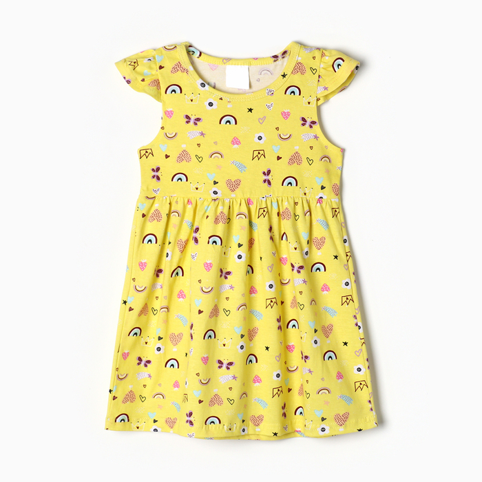 Платье для девочки "Сердечки, бабочки, короны", цвет жёлтый, рост 98-104 - Фото 1