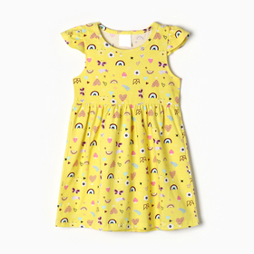 Платье для девочки "Сердечки, бабочки, короны", цвет жёлтый, рост 110-116