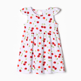 Платье для девочки "Вишни", цвет белый, рост 104-110