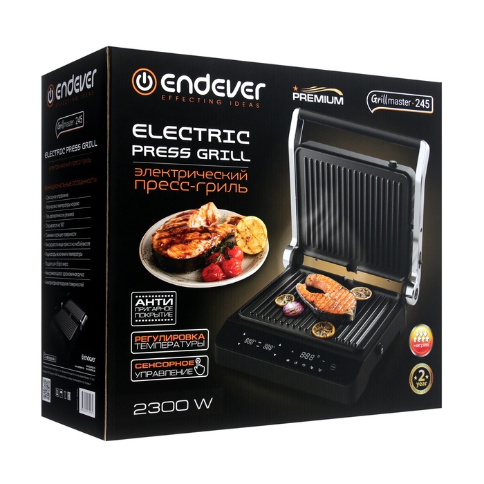 Гриль электрический Endever Grillmaster245, 2300 Вт, антипригарное покрытие, 30х22 см, серый 1052646 - фото 51564885