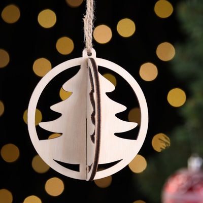 Деревянная игрушка на ёлку "Ёлочка", шар, диаметр 8 см