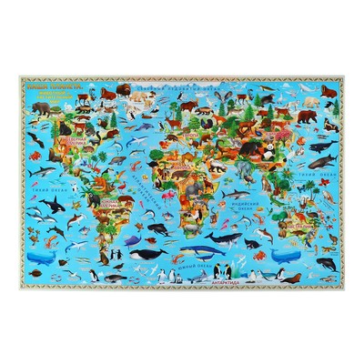 Карта настенная двусторонняя "Наша планета. Животный и растительный мир", ГеоДом, 58х38 см