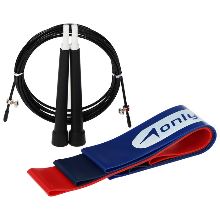 Набор для фитнеса ONLYTOP «Геометрия»: 3 фитнес-резинки, скакалка, уценка - Фото 1