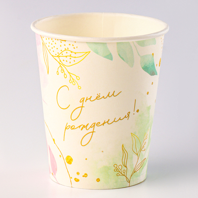 Набор посуды "С днём рождения", цветы, стаканы 6 шт., тарелки 6 шт, салфетки 20 шт.