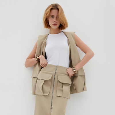 Жилет женский на молнии MINAKU: Safari, бежевый, размер 48