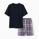 Пижама мужская (футболка/шорты), цвет синий/клетка, размер 52 - фото 321666379