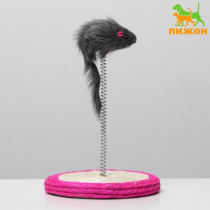 Дразнилка для кошек "Мышь на сизалевой подставке", 15 х 23 см, микс цветов - Фото 1