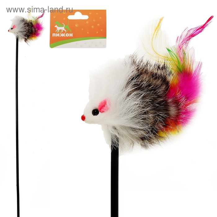 Дразнилка "Цветная мышь" с перьями, микс цветов - Фото 1