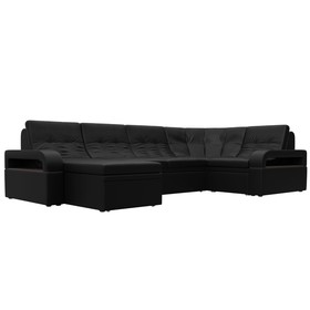 П-образный диван «Лига 035», левый угол, механизм дельфин, ППУ, экокожа, цвет чёрный