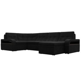 П-образный диван «Лига 035», правый угол, механизм дельфин, ППУ, микровельвет, чёрный