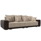 Прямой диван «Лига 028», еврокнижка, НПБ, велюр / экокожа, цвет бежевый / коричневый - Фото 1