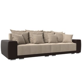 Прямой диван «Лига 028», еврокнижка, НПБ, велюр / экокожа, цвет бежевый / коричневый