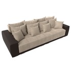 Прямой диван «Лига 028», еврокнижка, НПБ, велюр / экокожа, цвет бежевый / коричневый - Фото 8