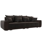 Прямой диван «Лига 028», еврокнижка, НПБ, велюр / экокожа, цвет коричневый / коричневый - Фото 1
