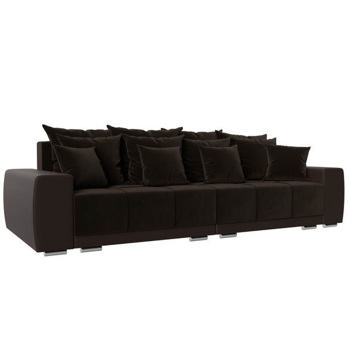 Прямой диван «Лига 028», еврокнижка, НПБ, микровельвет / экокожа, коричневый / коричневый - Фото 1
