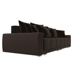 Прямой диван «Лига 028», еврокнижка, НПБ, микровельвет / экокожа, коричневый / коричневый - Фото 6
