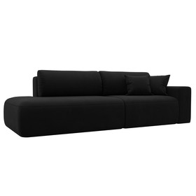 Прямой диван «Лига 036 Модерн», подлокотник справа, еврокнижка, микровельвет, чёрный