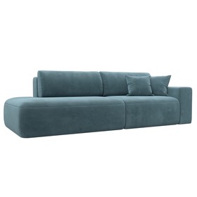 Прямой диван «Лига 036 Модерн», подлокотник справа, еврокнижка, велюр, бирюзовый