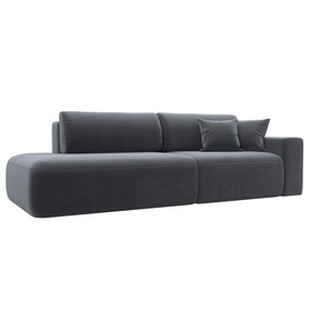 Прямой диван «Лига 036 Модерн», подлокотник справа, еврокнижка, велюр, серый