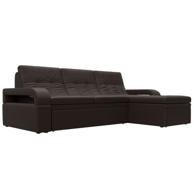 Угловой диван «Лига 035», правый угол, механизм дельфин, ППУ, экокожа, цвет коричневый