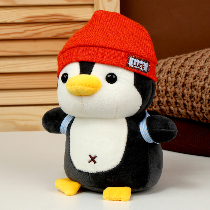 Мягкая игрушка «Пингвин» с рюкзаком, в красной шапке, 22 см - Фото 1