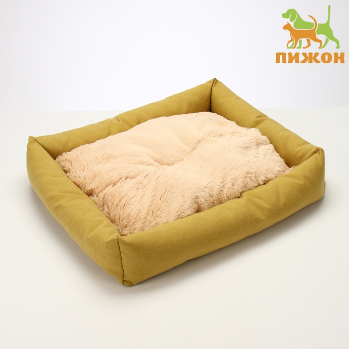 

Лежанка для животных, 60*50*15 см, рогожка, синтепон, искусс. Мех, горчичная