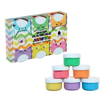 Краски пальчиковые набор 6 цветов × 60 мл, Спектр, 360 мл, «Лапочки» (от 1 года )