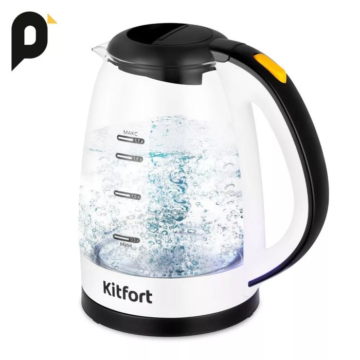 Чайник электрический Kitfort КТ-6637, стекло, 1.7 л, 2200 Вт, чёрно-белый - Фото 1