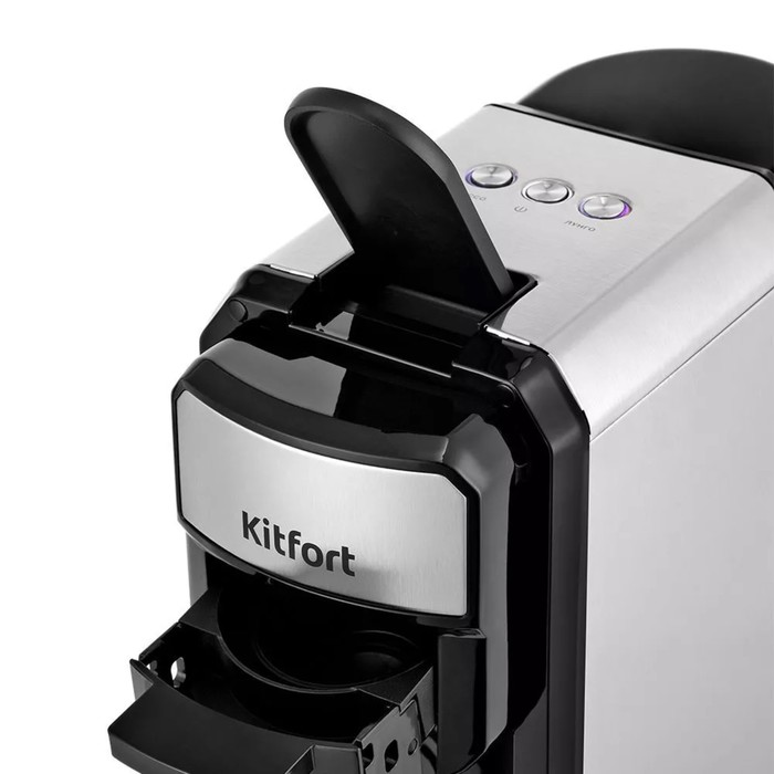 Кофеварка Kitfort KT-7192, капсульная/капельная, 1450 Вт, 0.6 л, серебристо-чёрная