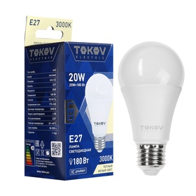 Лампа светодиодная TOKOV ELECTRIC, 20 Вт, А60, 3000 К, Е27, 176-264В