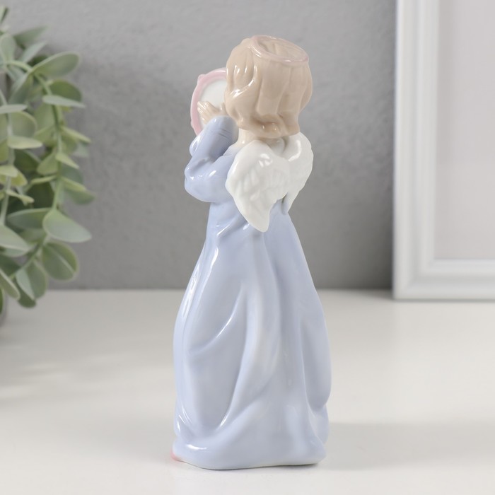 Сувенир керамика "Ангел в голубом платье с бубном" 7х6х16 см