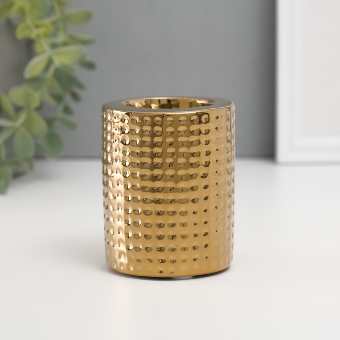 Подсвечник керамика на 1 свечу Капли воды d=4 см золото 6,5х6,5х8 см
