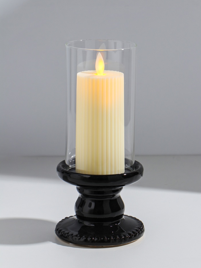 Подсвечник на 1 свечу «Веллис», керамика, стекло, d=8 см, чёрный, 10×10×21.5 см