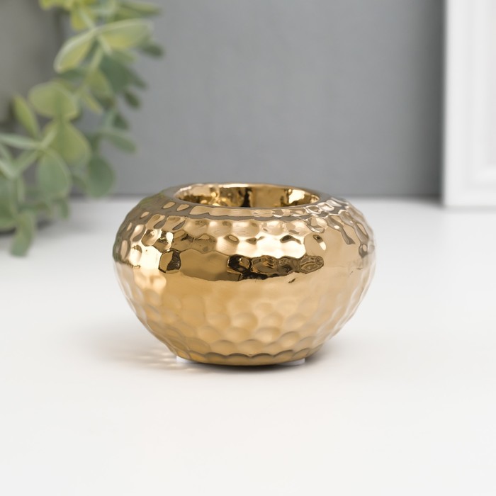Подсвечник керамика на 1 свечу Капли дождя на шаре d=4 см золото 8х8х5 см