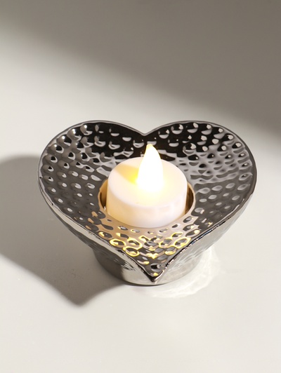 Подсвечник на 1 свечу «Сердце», d=4 см, серебро, 10.2×10.2×4.3 см