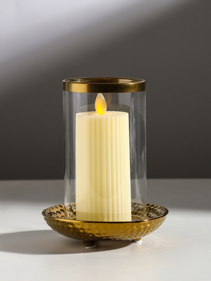 Подсвечник на 1 свечу «Моро», керамика, стекло, d=8 см, золото, 12×12×17.2 см - Фото 1