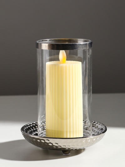 Подсвечник на 1 свечу «Моро», керамика, стекло, d=8 см, серебро, 12×12×17.2 см