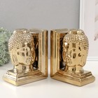 Держатели для книг керамика "Голова Будды" набор 2 шт золото 14,5х10х18,5 см - Фото 2