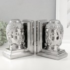 Держатели для книг керамика "Голова Будды" набор 2 шт серебро 14,5х10х18,5 см - фото 9939518