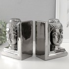 Держатели для книг керамика "Голова Будды" набор 2 шт серебро 14,5х10х18,5 см - фото 9939519