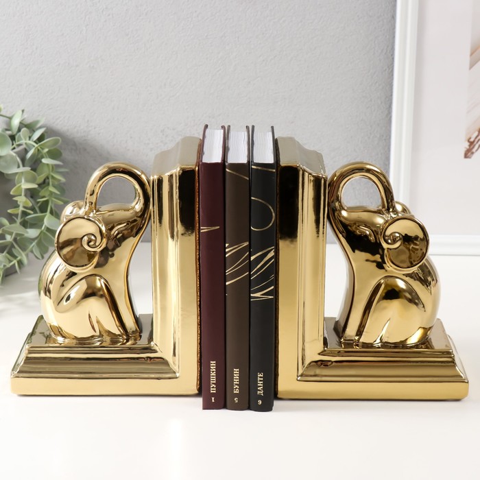 Держатели для книг керамика "Слоны" набор 2 шт золото 14,5х9х18 см - фото 1909663354