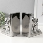 Держатели для книг керамика "Слоны" набор 2 шт серебро 14,5х9х18 см - Фото 3
