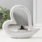 Сувенир керамика "Сердце в сердце" белый с серебром 20,5х4х18 см - фото 301691685