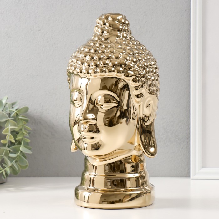 Сувенир керамика "Голова Будды" золото 15х15х29 см
